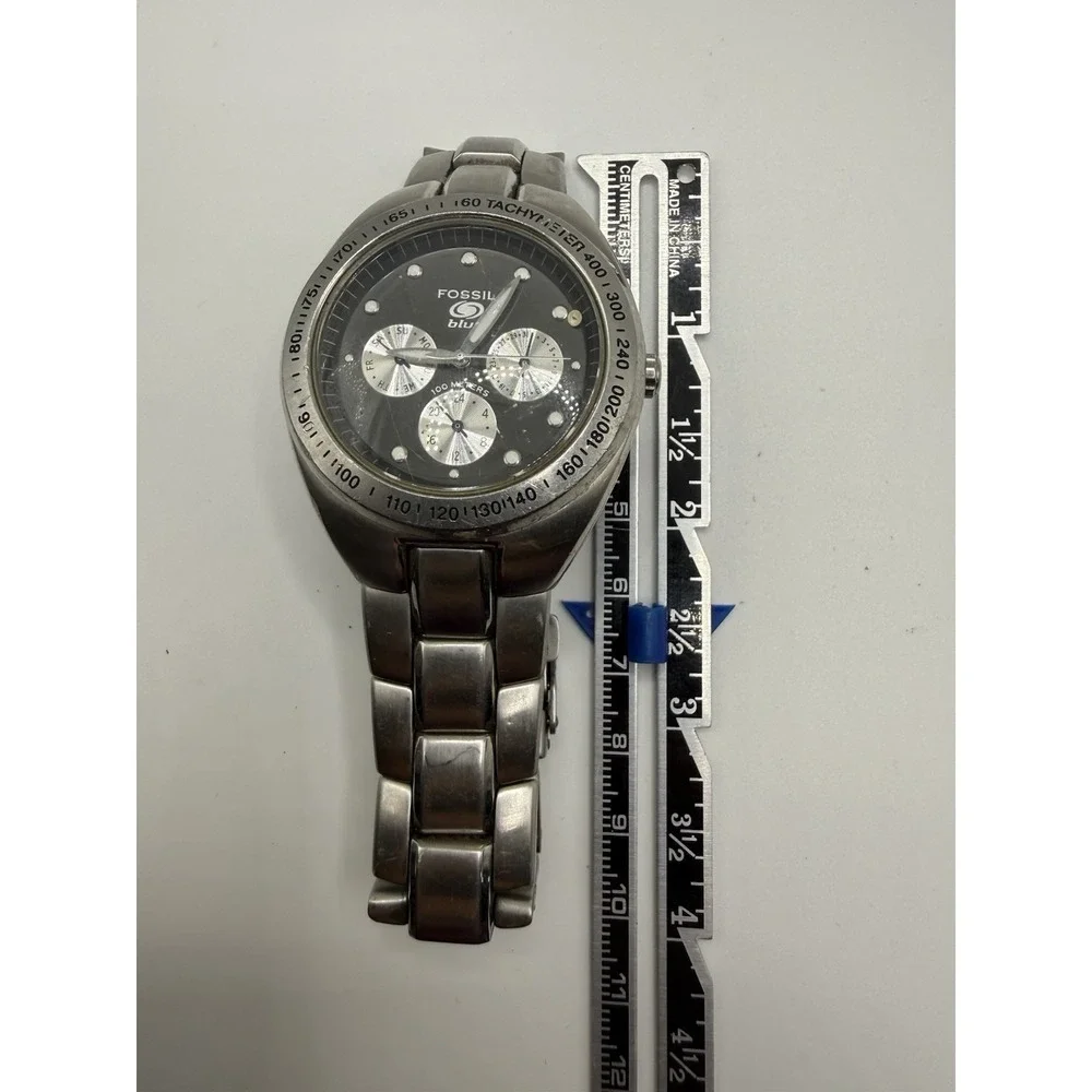 Fossil Blue BQ-9066 Men's Stainless Steel Sport Watch Tachymeter‎ 100M Quartz